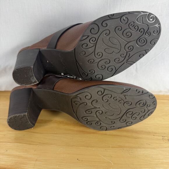 Brighton Shoes Womens Sz 7.5 Gemini Mules Brown Leather Heels Slip On EUC - Picture 7 of 9